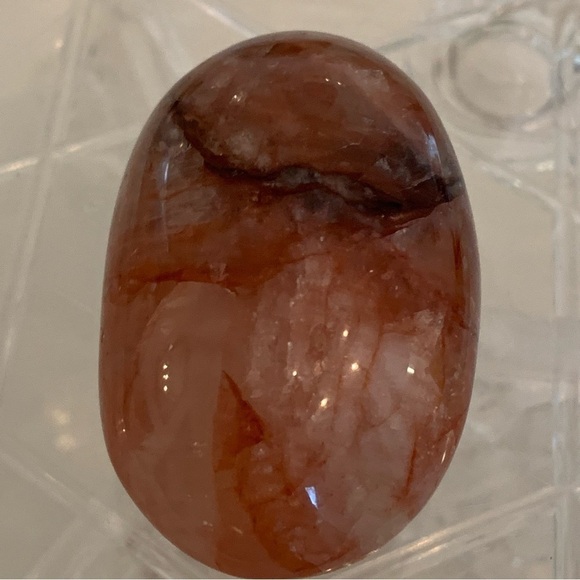 2.25" Hematoid Red Fire Quartz Crystal Polished Palm Stone Chakras Madagascar - Picture 4 of 11